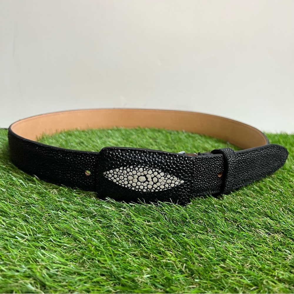 Mens / Unisex Stingray Western Hand made Belt 100% Printed Genuine Leather Black